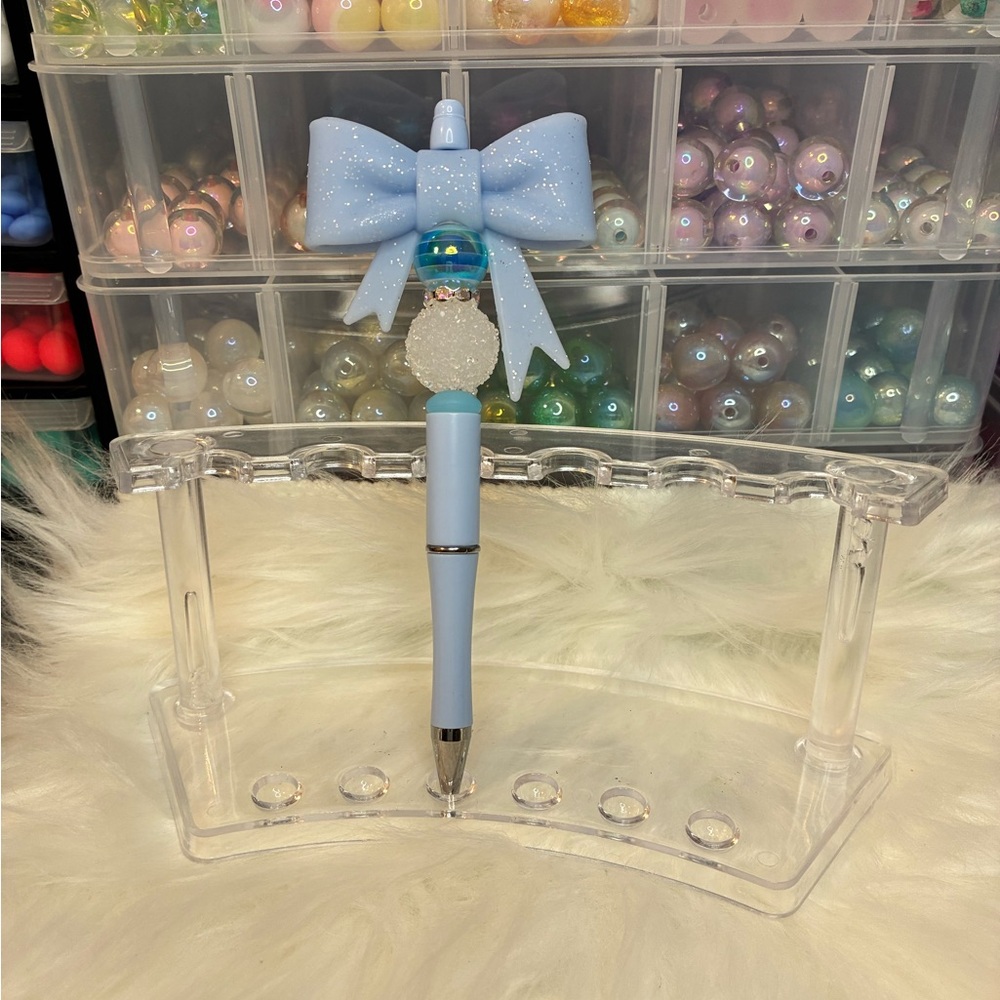 Sparkle Bow Topper Pen - Pastel Blue